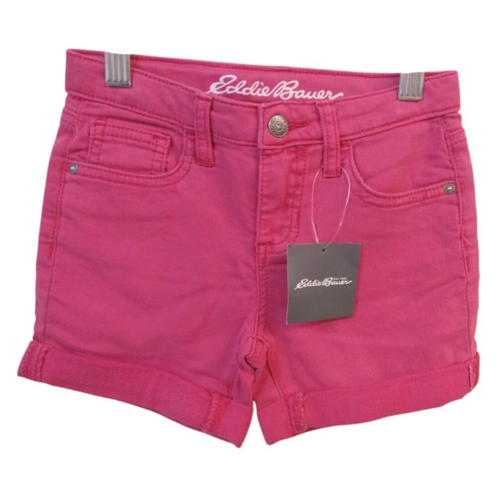 Eddie Bauer-Fuchsia Pink Shorts Flex Knit Denim Stretch Rolled- Size 14-NWT